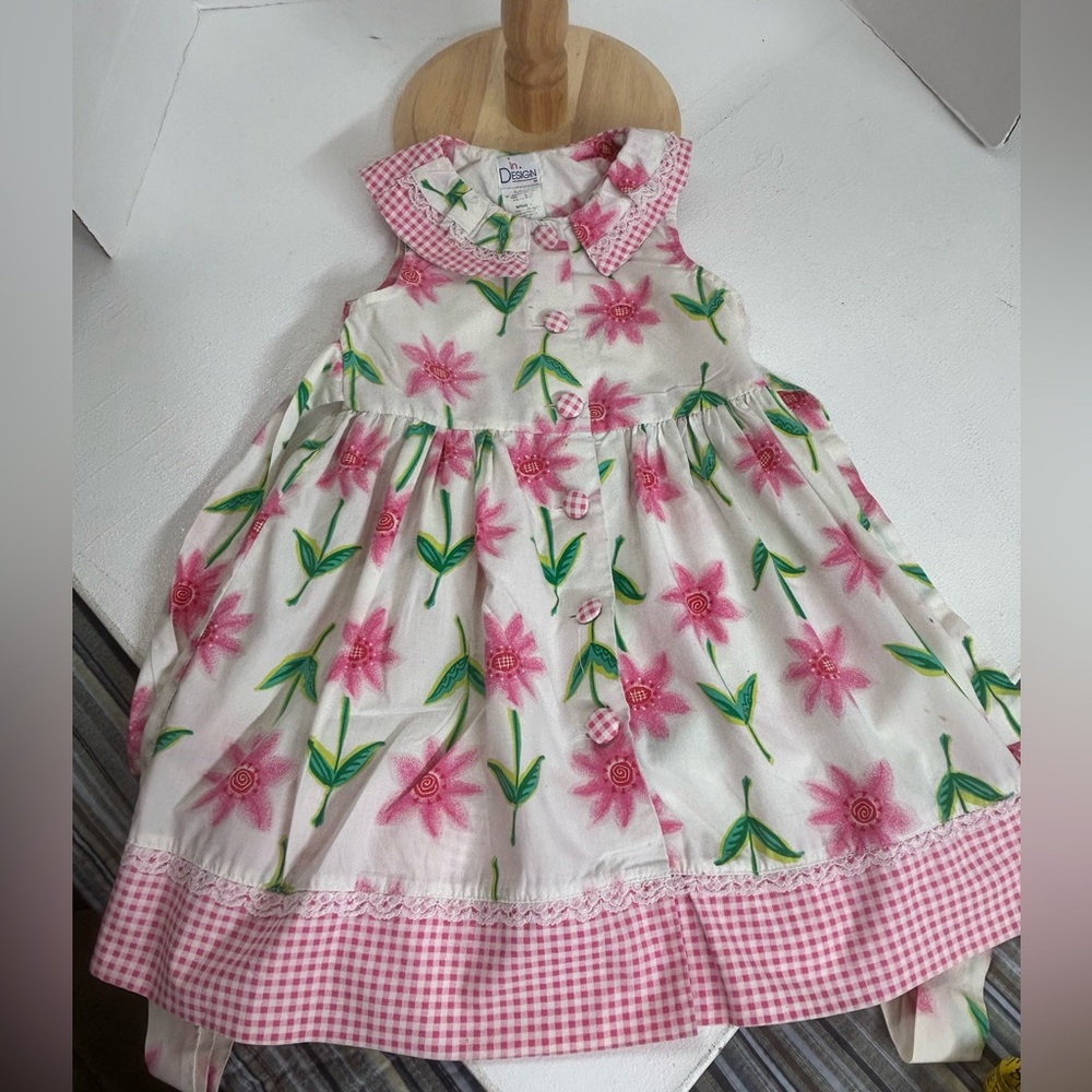 Tion Design Pink and Green Floral Dress